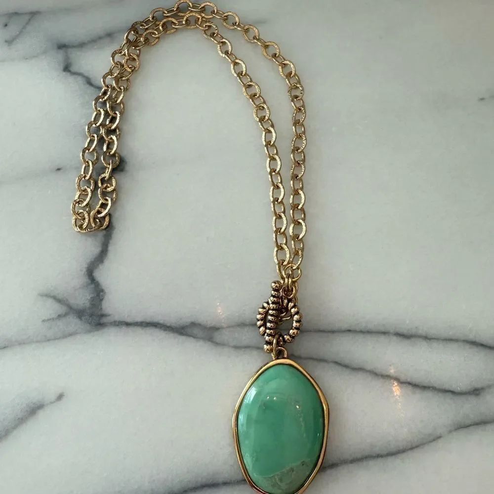 Barse Gold and Green Stone Necklace
